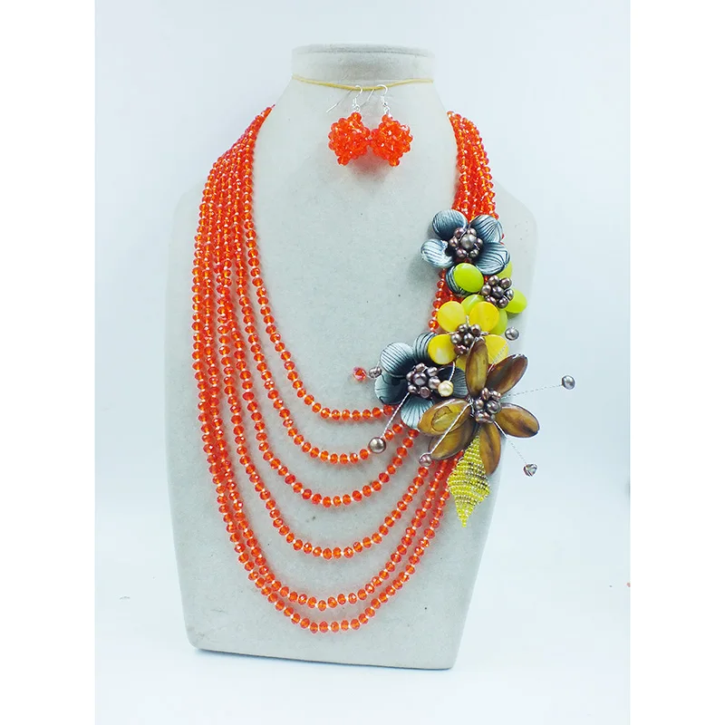 6-row 6MM crystal necklace/shell/hand woven flower necklace. Charming Women's Party Jewelry Set