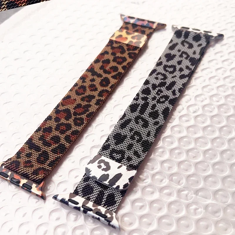 Milanese Loop Band For Apple watch Ultra Strap 49mm 46mm 44MM 45mm 41mm 40mm 42MM Leopard bracelet iwatch series 10 9 8 7 6 5