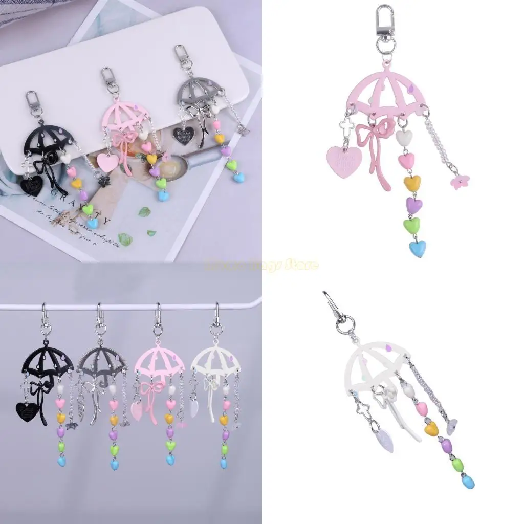 

X90D Unique Keychain With Heart Umbrella Tassels Bag Charm Adds Unique Charm To Any Handbag for Women and Girls