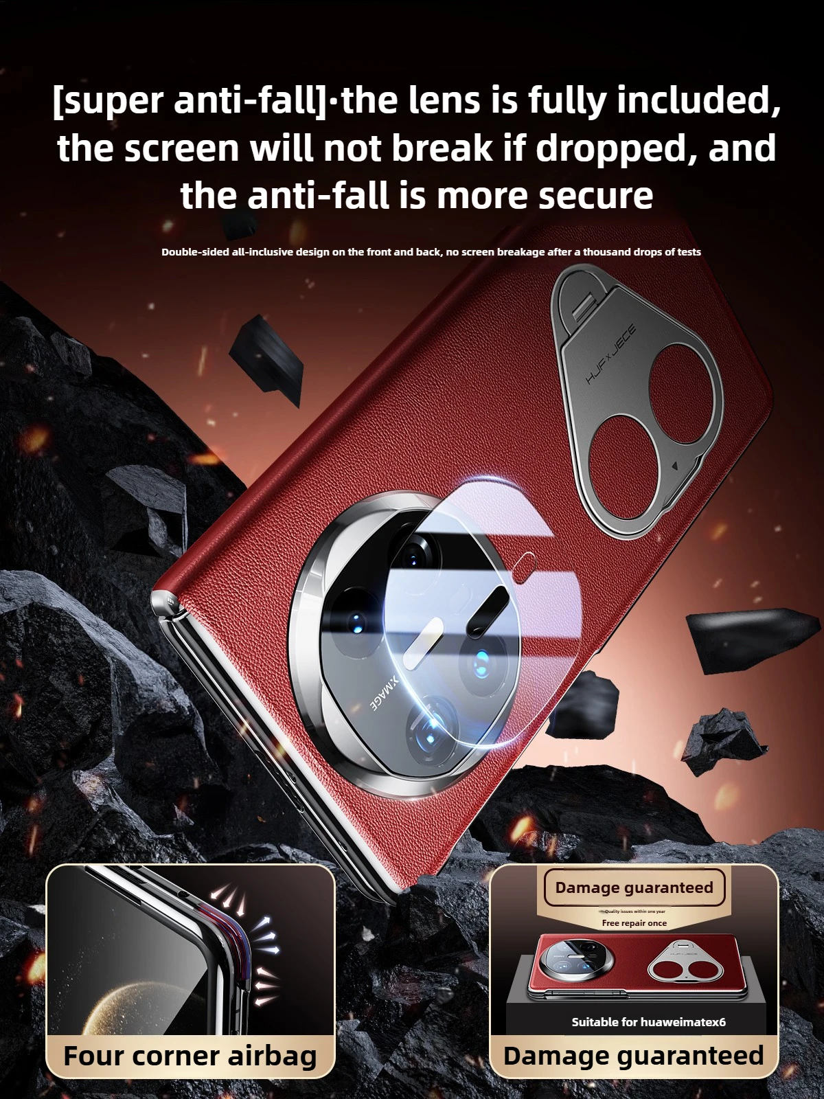 

Luxury Genuine Leather for Huawei Mate X6 Case Integrated Shell and Film with Ring Stand Rotating Bracket Phone Case for Mate X6