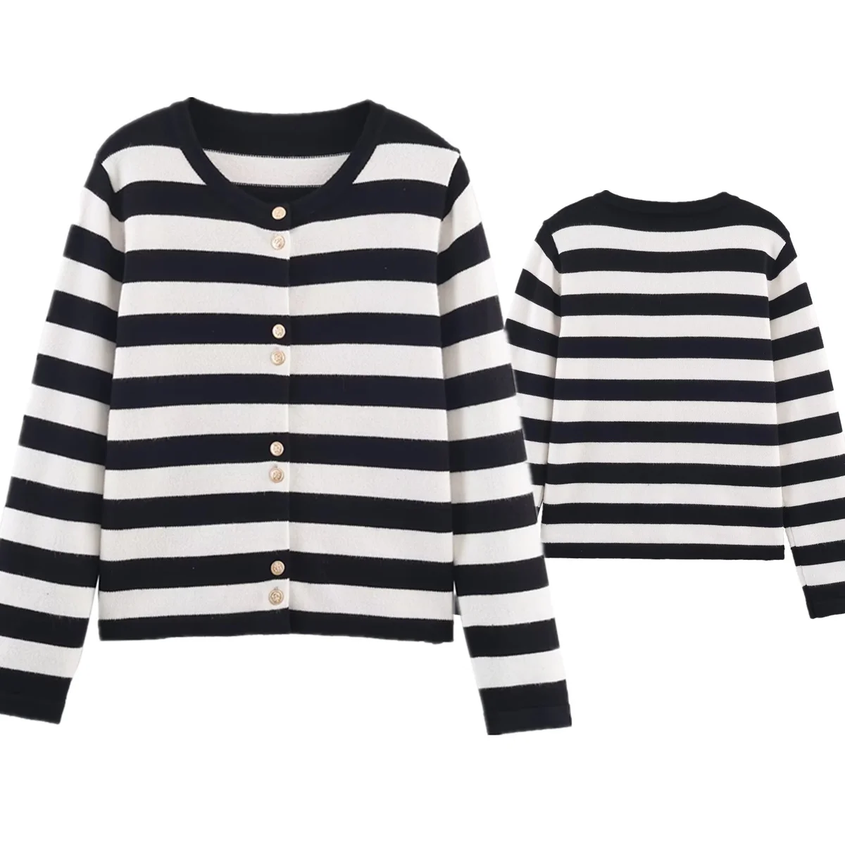 

Dave&Di Japanese Minimalist Striped Knitted Cardigan Basic Style Suitable Office Ladies Leisure Women's Sweater Woman Clothes Ja