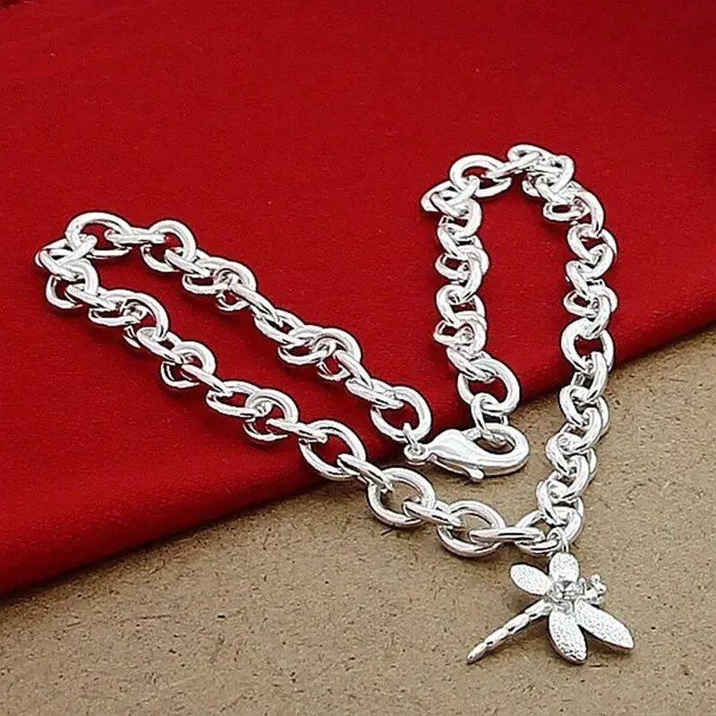 

CHUANGCHENG 925 Sterling Silver Dragonfly Pendant Necklaces Chain For Woman Wedding Engagement