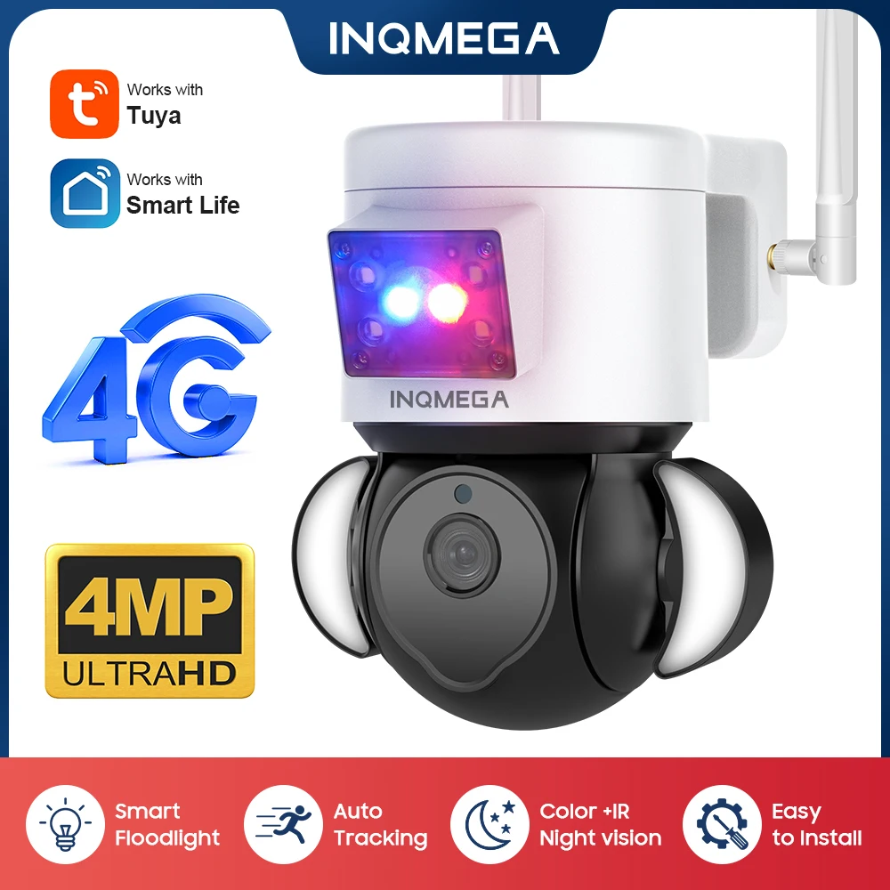 

INQMEGA 2K 4MP 4G Surveillance Camera TUYA IP Camera Floodlight Motion Detection Alarm Siren PTZ Telecamera Video CCTV Smart Cam