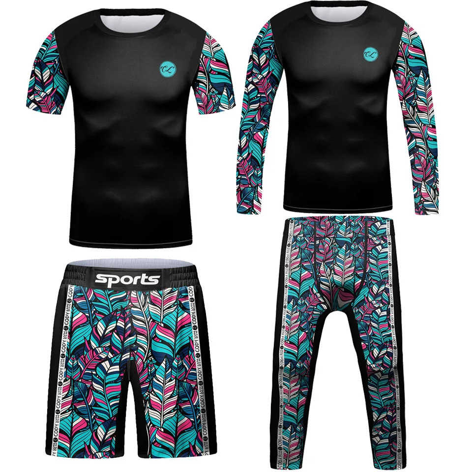 New Kids 4PCS  Sport Suit Rashguard MMA Compression T-Shirt+Pant  Jiu Jusit Muay Thai Shorts Children Bjj Boxing Running Jerseys