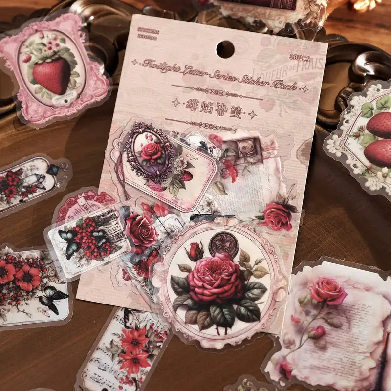 30 Stück Vintage Dekor-Aufkleber in verschiedenen Größen, Retro-Aufkleber in verschiedenen Formen für DIY-Scrapbooking, Tagebuch, Planer, Album
