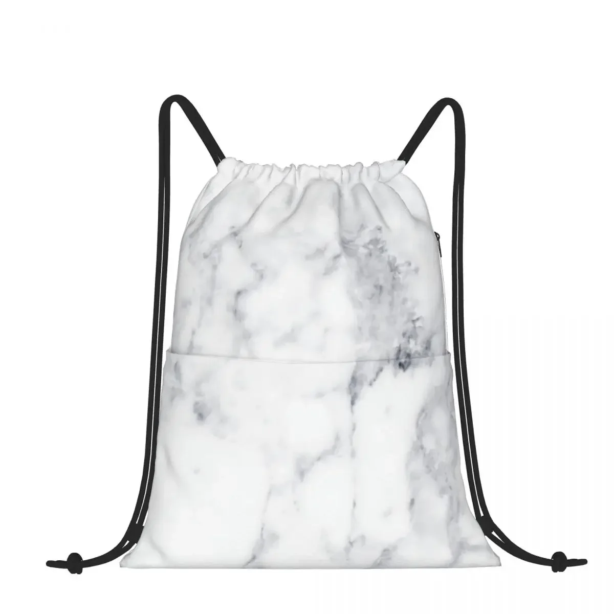 Drawstring Backpack White Marble Shoulder Bag Zipper Pocket Sports & Travel Hikes Portables Bag