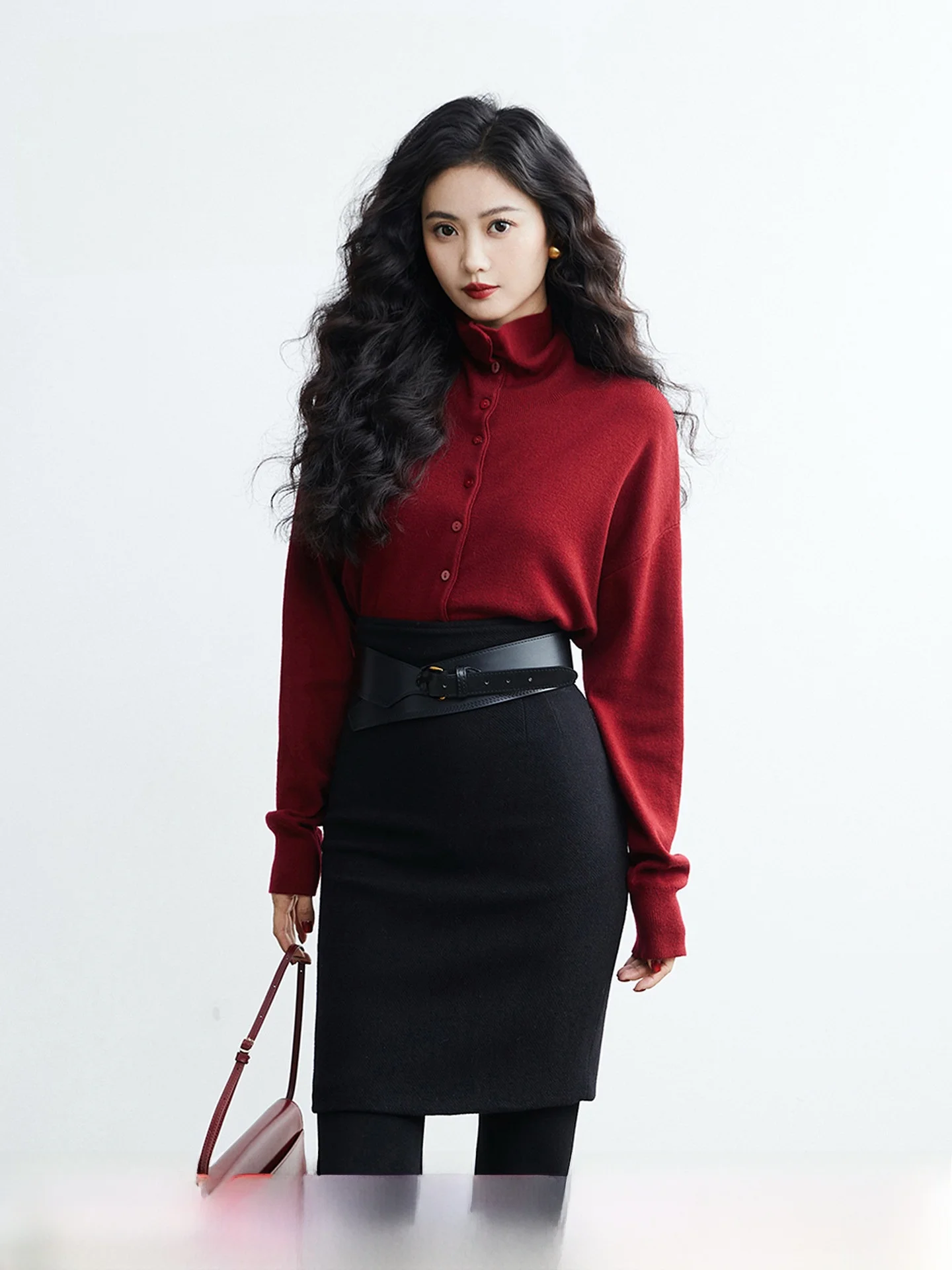 

Женский вязаный кардиган TAIYANG OFFICE с высоким воротником, зимний, приталенный, на пуговицах, из смесового полиэстера