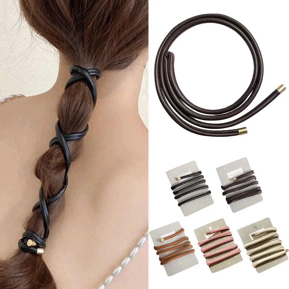 French Leather Braid Hair Rope Braid Tied Hair Rope Unique Hair Loop PU Rope Hair Versatile Modny design High-end Bra A7E6