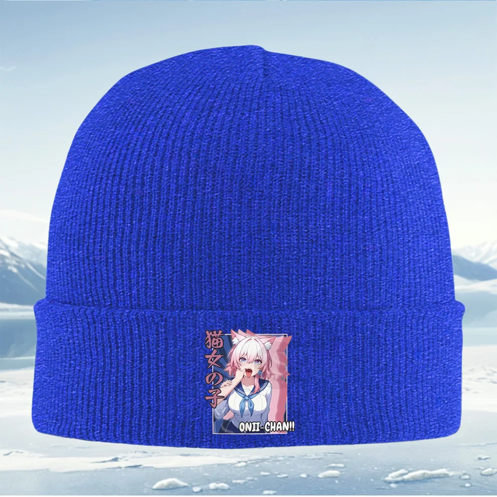 أنيمي فتاة الوردي الشعر آذان القط الرجال النساء للجنسين محبوك قبعة قبعة صوفية قبعة الشتاء الحرارية الدافئة عيد الميلاد في الهواء الطلق ركوب الدراجات Hik