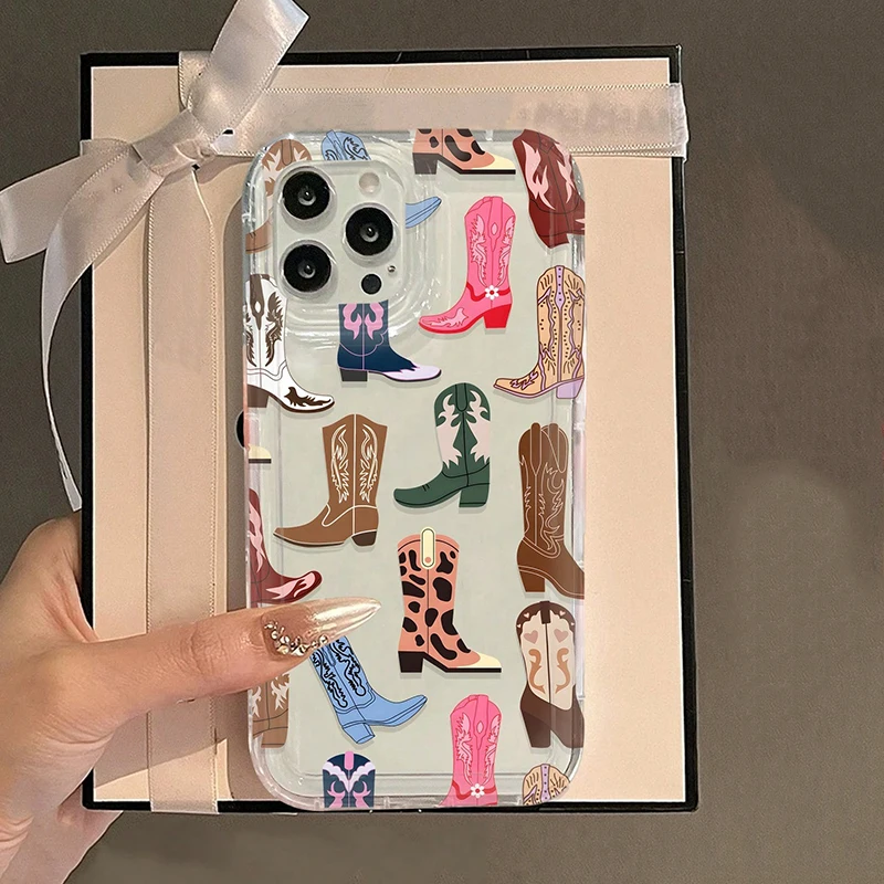 Women Cowboy Hat And Boot Pink Cowgirl Pattern Clear Phone Case For Xiaomi Redmi Note 13 12 Pro Plus 5G 11 10 Redmi 12 12C Cover view 4
