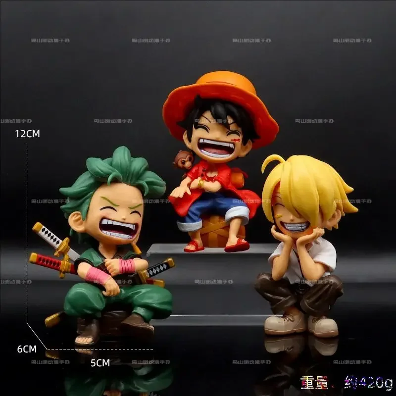 One Piece Anime Figur Sitzende Lachen Ruffy Action-figuren Kawaii Sanji Zoro Figur Zimmer 13 cm Auto Ornamente Sammlung Spielzeug