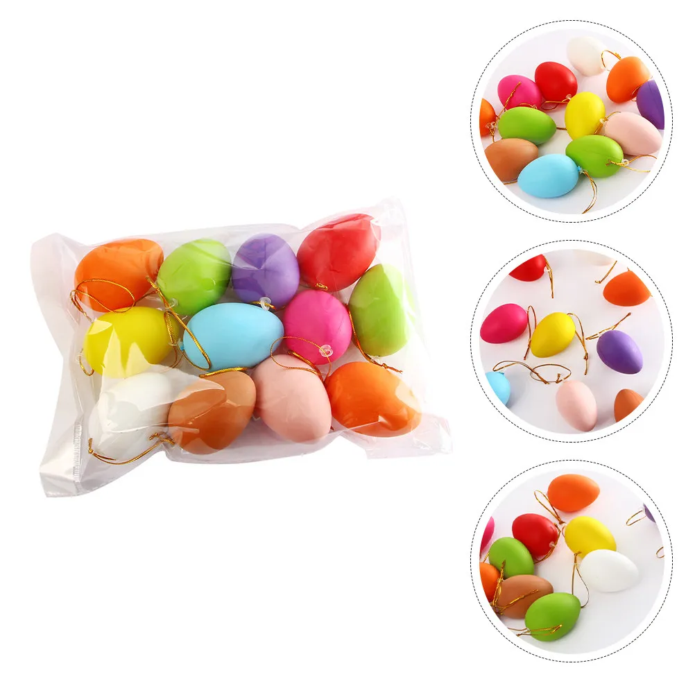 48Pcs Plastic Easter Eggs DIY Graffiti Craft Hanging Ornaments Easter Holiday Decor Party Favors Imitation Eggs
