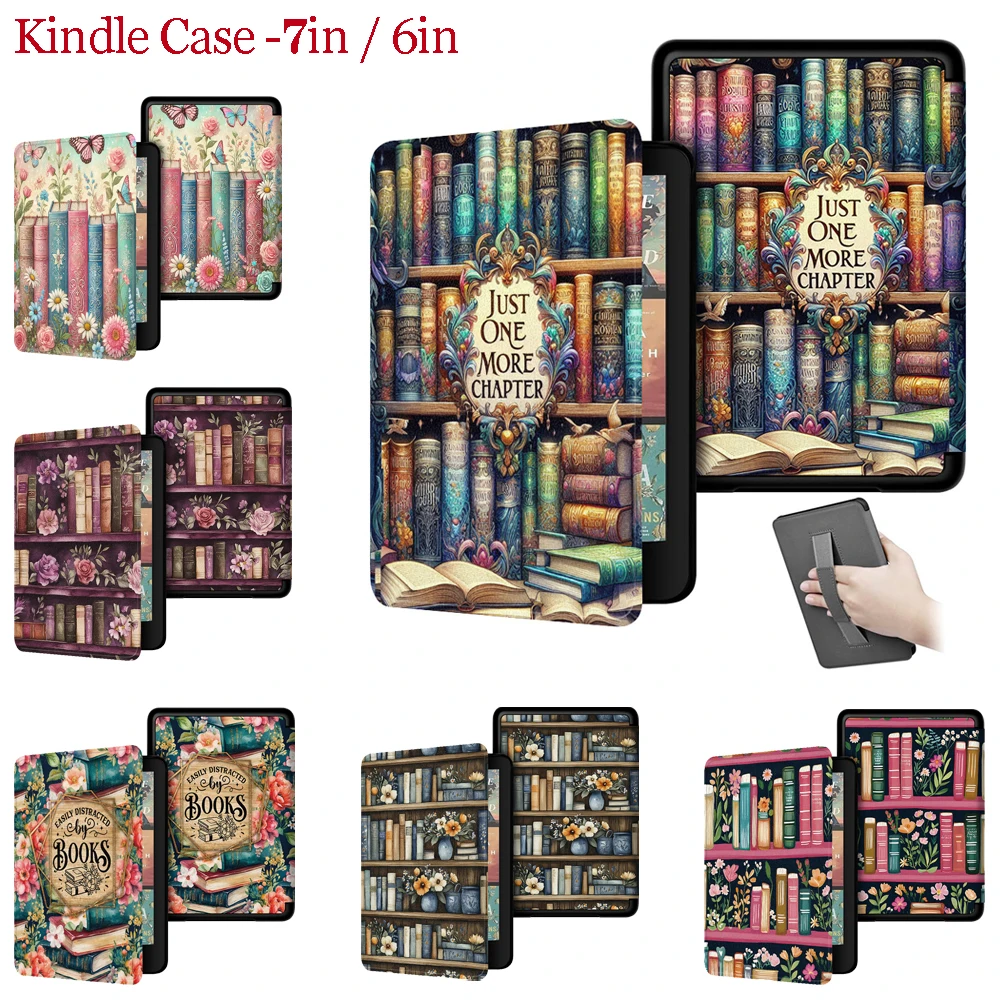Funda protectora Floral Bookshelf para Kindle 7 pulgadas Colorsoft Signature Edition 12.ª generación 2024/2022, compatible con la 11.ª generación de 6 pulgadas, regalo para lectores de eBooks