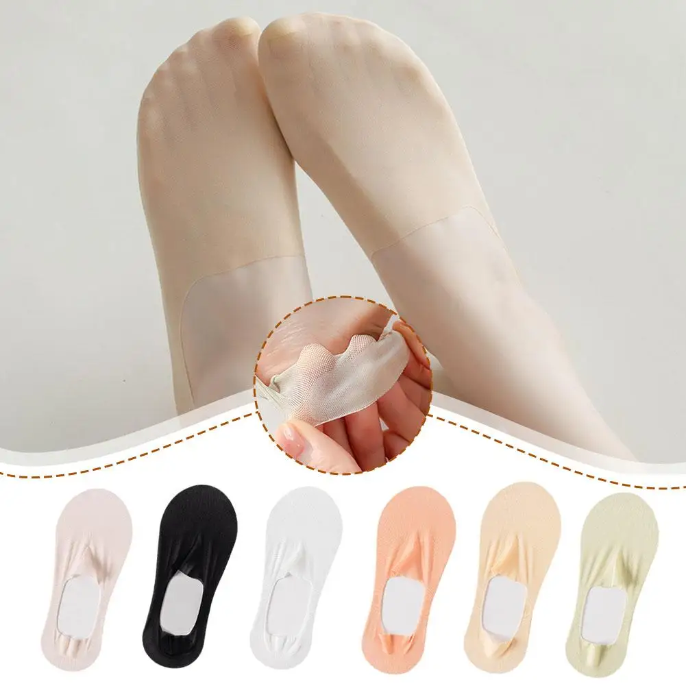 5 Pairs/Lot Socks Women's Summer Ultra-thin Invisible Low Cut Silicone Anti-slip Mesh No Show Ice Silk Solid Boat Socks