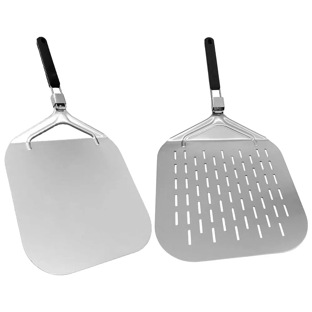 

Stainless Steel Rectangular Pizza Shovel with Foldable Handle Perforated Pizza Paddle Non-Stick Multi-function for Pizza Bread