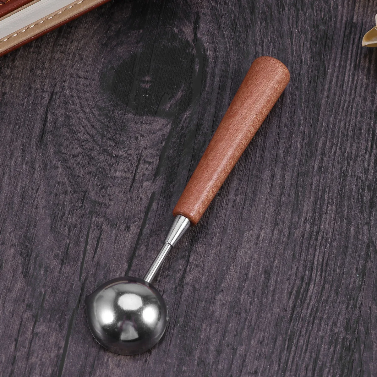 

High-grade Stainless Steel Spoon Paint Spoon Sealing Wax Spoon Special for Seal with a Wood Handle (12x2.8cm)