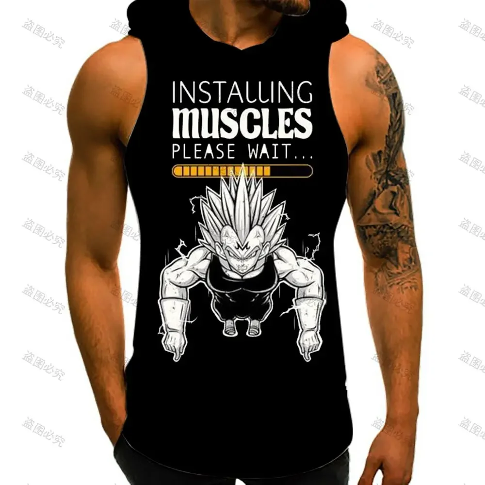 

Gym Dragon Ball Z Men's Vest With Hood Goku Harajuku Sleeveless Vests High Street European Size Vegeta Summer Anime S-3XL 2024