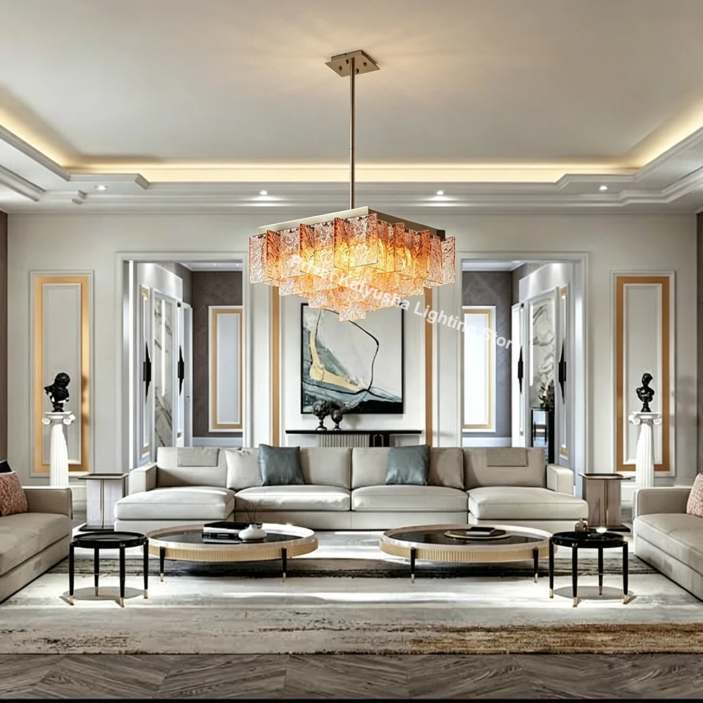 Postmodern Square Rectangular Murano Glass Ceiling Pendant Ligths Luxury Vintage Home Decor Lighting for Living Room Foyer