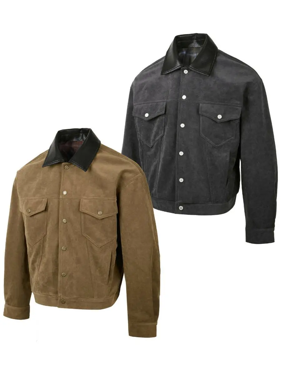 

Retro Lapel Patchwork Faux Fur CleanFit American Streetwear Autumn Winter Workwear Jaet Coat Men's Women's Polyester Fiber