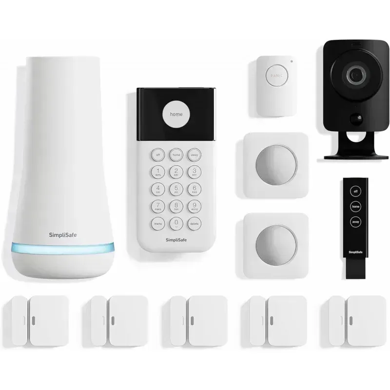 

QAZ8-12 Piece Wireless Home Security System HD Camera-24/7 Professional Monitoring-No Contract-Compatible with Alexa.Google