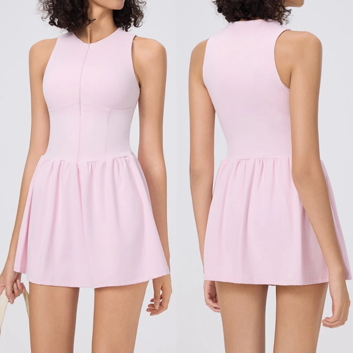 

Zipper Sleeveless sport dresses women tennis dress badminton Yoga Set Gym Jumpsuits Workout Tracksuit tennis skirt Dance Clothes