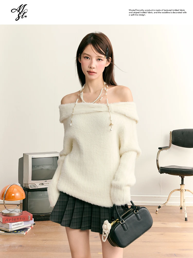 

Slimming Effectiven Knitted oulder Baring Sweater for Women Long Sve Comfortable Fit Casual Sle Commute Friendly