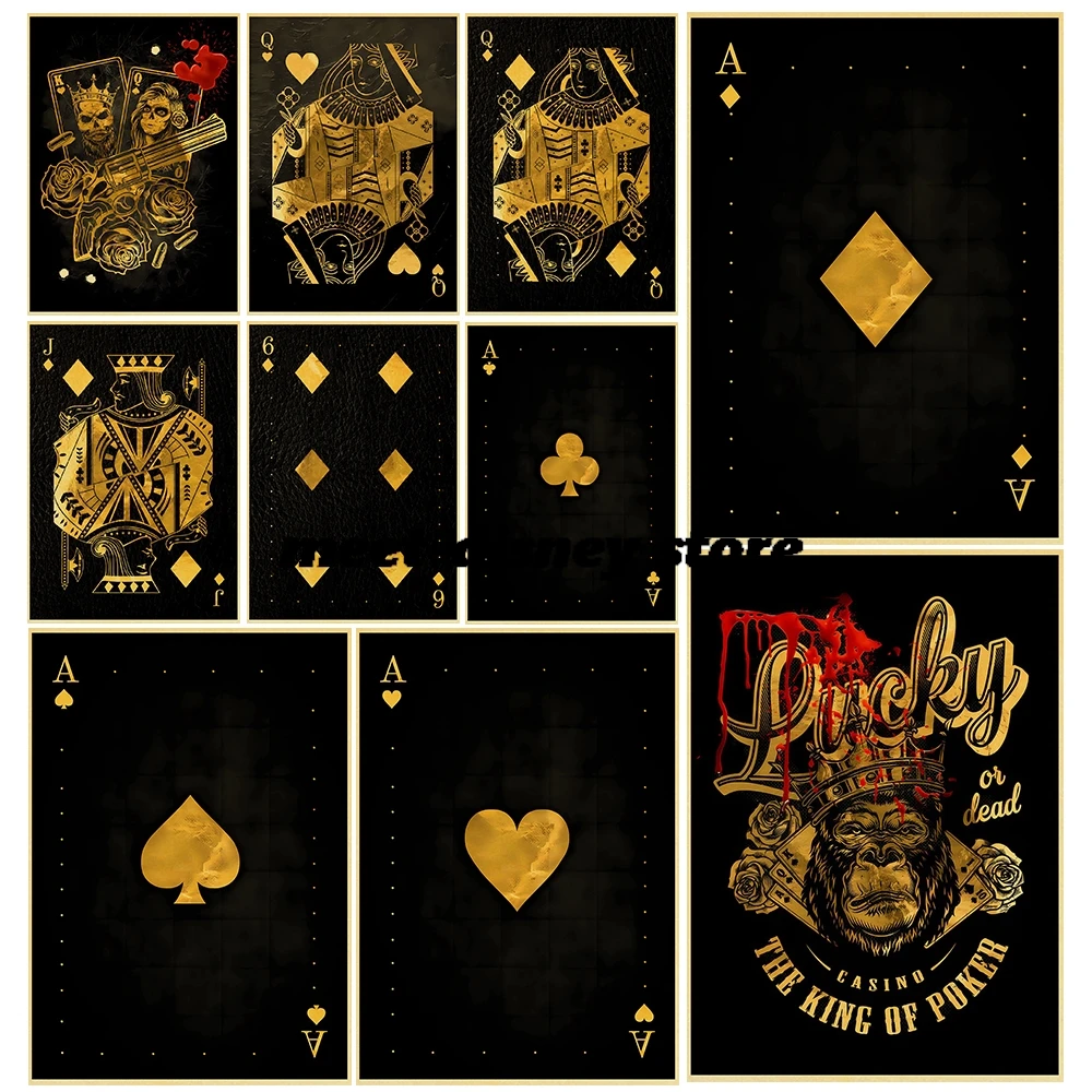 Playing Cards Poster Nostalgia Decoration Chambre Casual Living Room Modern Aesthetic Kraft Paper Wall Room Bar Decor