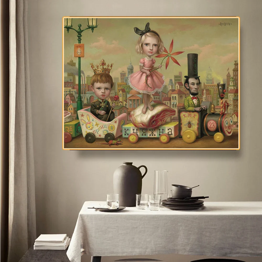 Citon Mark Ryden《Meat Train》Canvas Art Oil painting Artwork Poster Picture Modern Wall Decor Home Living room Decoration