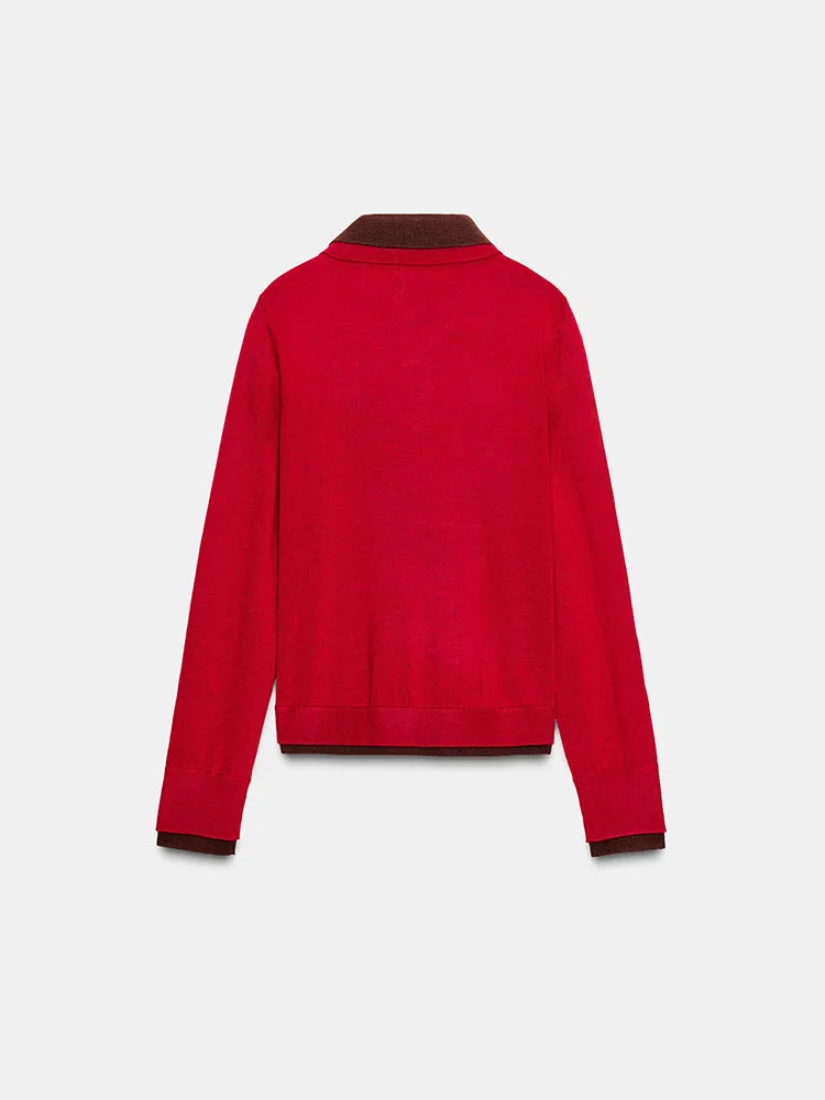 甘いスタイルの長袖ポロシャツデザインニットセーター新作2025年冬レディースファッション女の子ノーマル丈オーバーヘッド