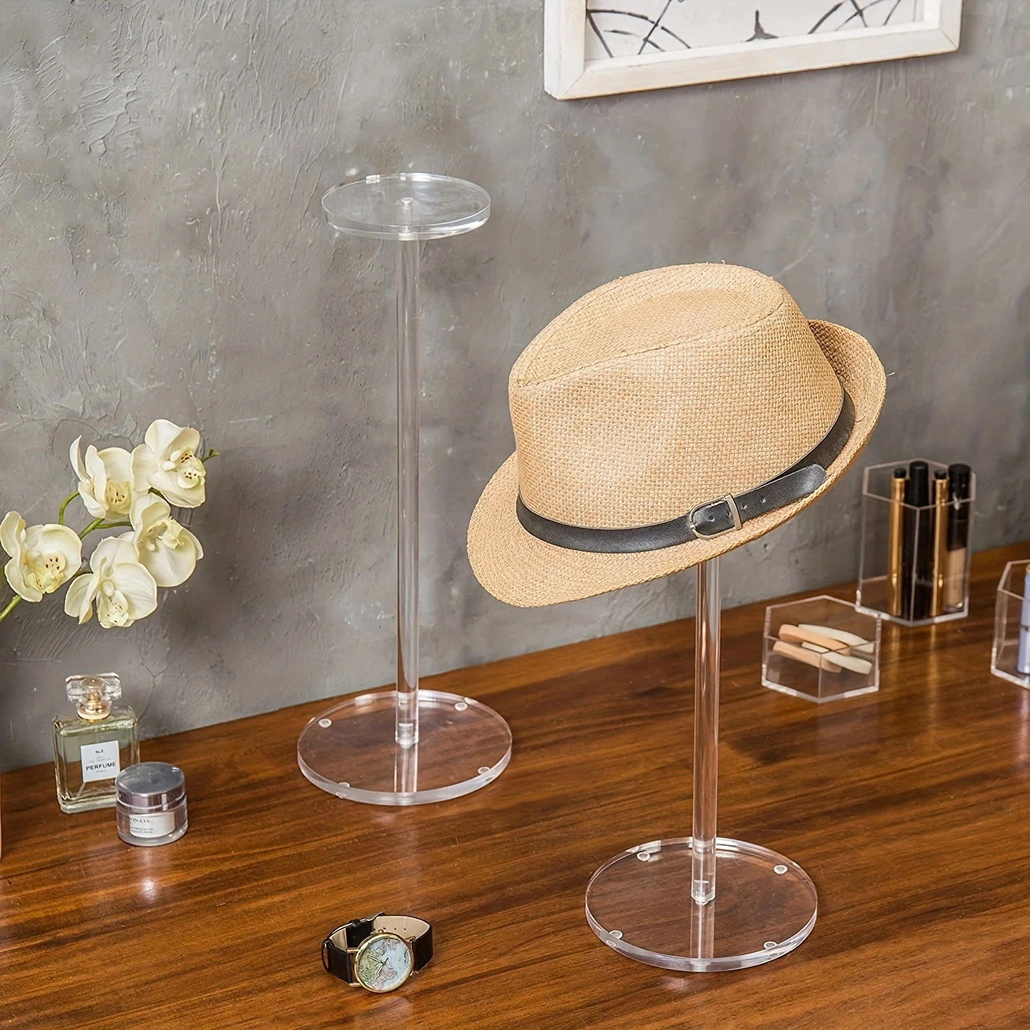 Acrylic Hat Stand Wig Display Rack Clear Hat Stand Baseball Hat Rack Multifunctional Anti-Slip Decorative Hat Display Stand