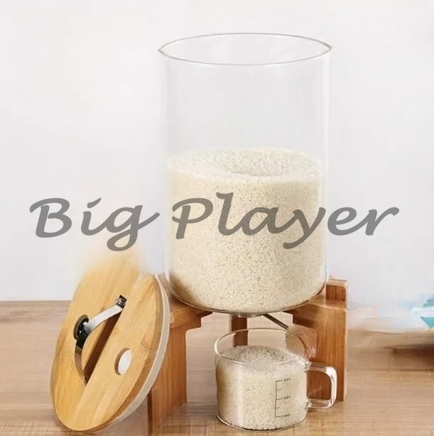 

Kitchen Storage 7.5L Rice Dispenser Grain Container Flour Cereal Storage Dry Food Glass Bottle With Valve