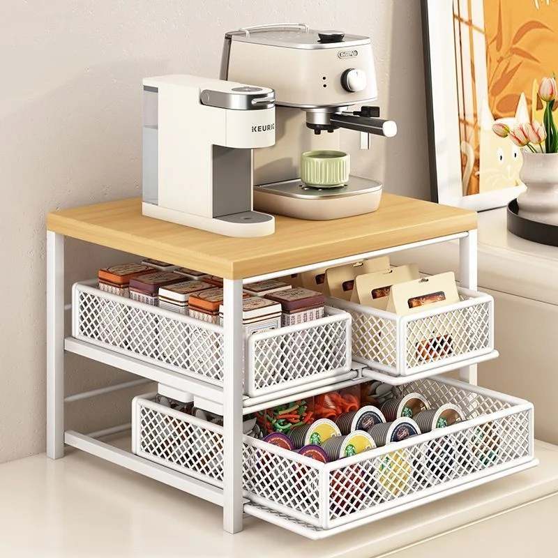 

Double Layer Microwave Stand Space Saving with Drawers Countertop Storage Rack Countertop Storage Laundry Machine Rack