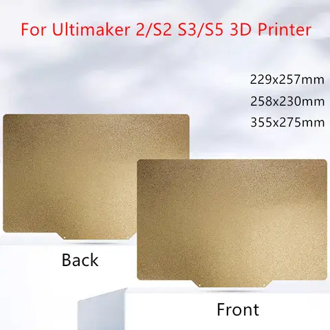 For Ultimaker S5/S2 S3/S2 PEI Build Plate Double Sided Textured PEI Spring Steel Sheet 355x275/258x230/229x257mm Print Bed