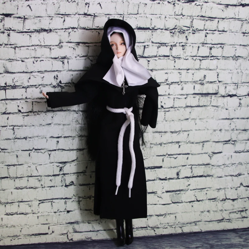 1/6 Scale Female Clothes Church Girl Nun Hooded Black Suit Dress Uniform Long Skirt Fit for 12 Inches Action Figure Body