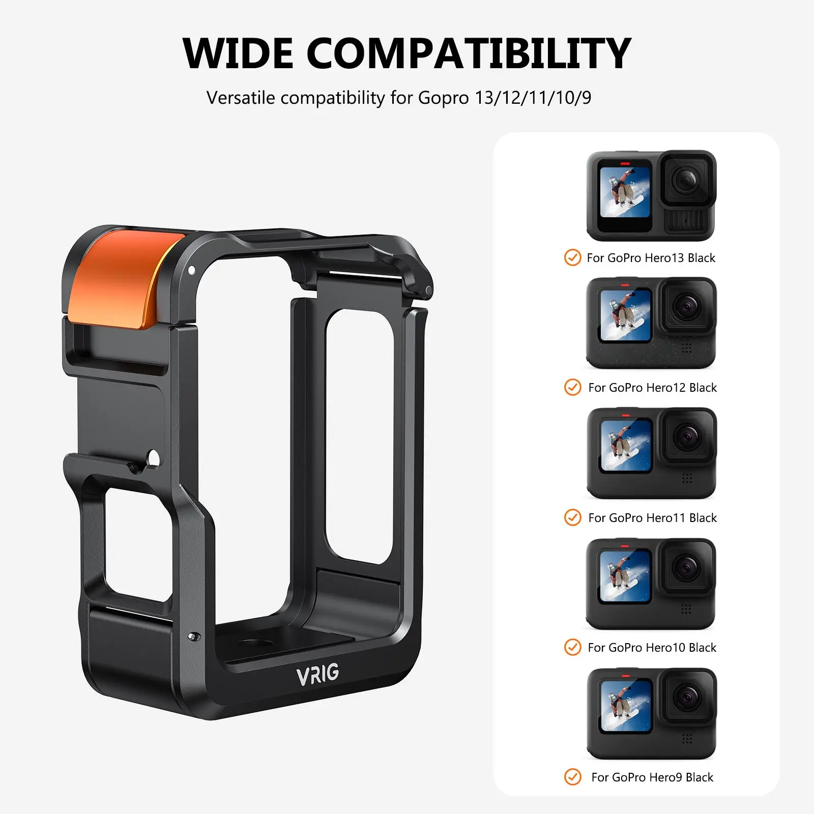 UURig VRIG-funda con marco de aleación de aluminio para Gopro 13, 12, 11, 10, 9, cámara de acción negra, jaula protectora resistente y duradera