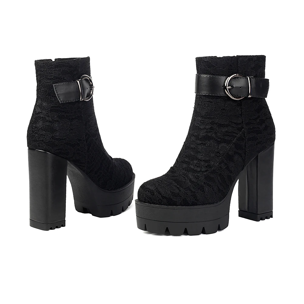 2026 Winter Sweet Platform Ankle Booties for Women 11cm High Block Heels Oversized Lady Dress Shoes Large Size 13 46 48 50 - view 2