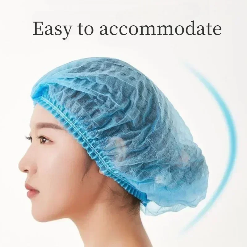 100 Pcs Disposable Non Woven Fabric Sterile Hat Hygienic Food Workshop Dust Hair Salon Makeup Cap Shower Cap Bathroom Supplies