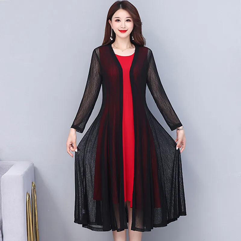 

UHYTGF Ice Silk Thin Sun Protection Coat Women Lace Gauze Cardigan Long Shawl Overcoat Female Big Swing Summer Jacket Lady 2231