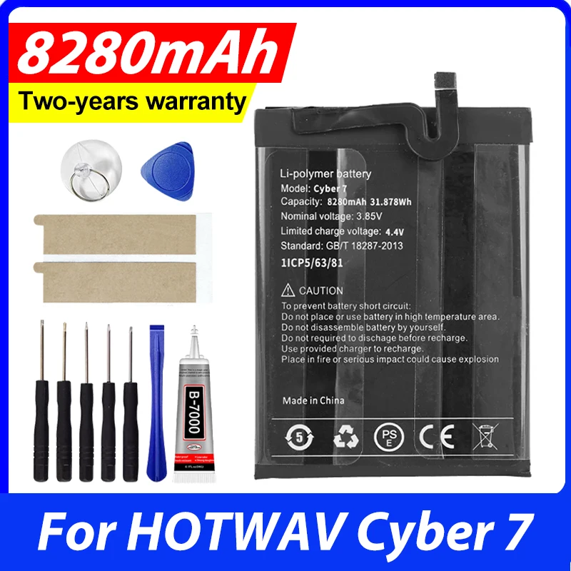 For HOTWAV Cyber 7 Battery 8280mAh Mobile Phone Replacement Backup Batteria Batterie With Tools