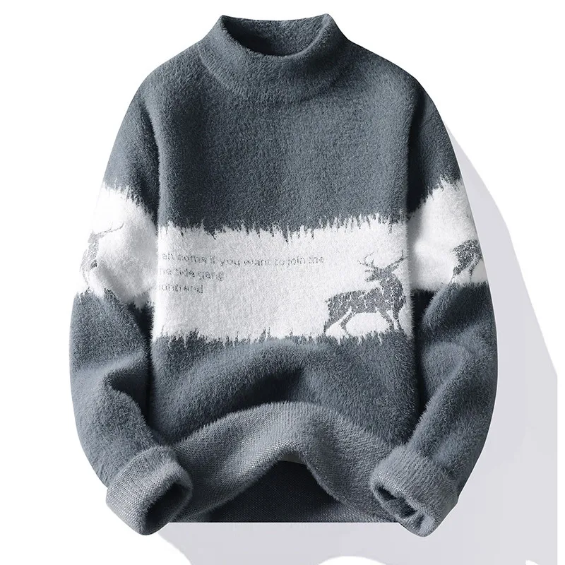 2023 Autumn/Winter New Korean Edition Men's Half High Neck Pullover Sweater