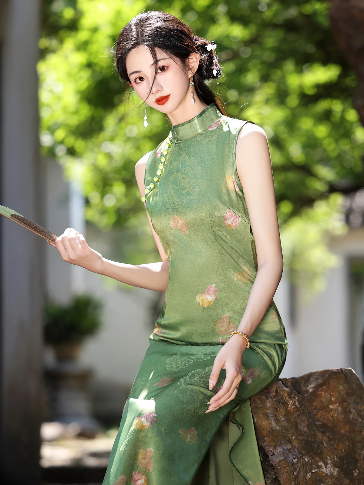 

Ele een Svel Qipao Young Sle National Trend Waist Cinched Daily Wear for Young Girls Chinese Traditional Long D...