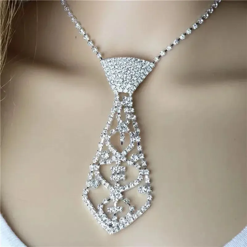 Sexy Glitter Diamond Studded Tie Choker Neck Collar Strap Fashion Collarbone Accessories Chain Jewellery Women Long Necklace