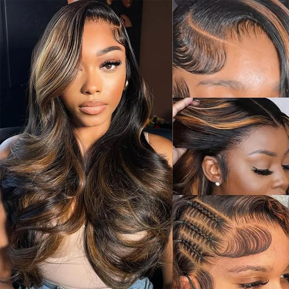 

P427 Выделите парик из человеческих волос Объемная волна Парики из человеческих волос 13x6 Hd Кружевной фронтальный парик Медовый блондин Ombre Цветные парики для женщин