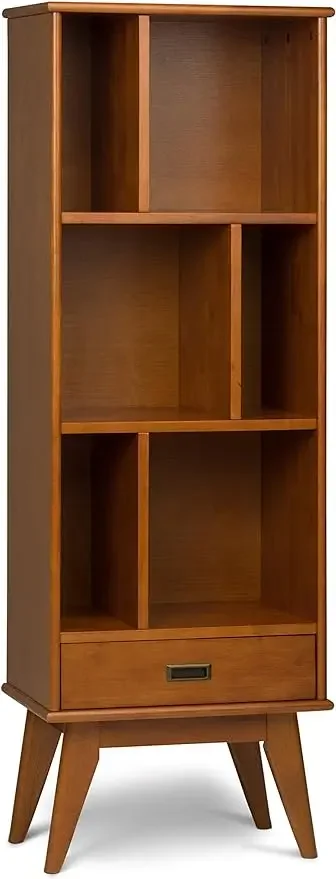 Draper SOLID HARDWOOD 22 Inch Mid Century Modern Bookcase and Storage Unit in Teak Brown, For the Living Room