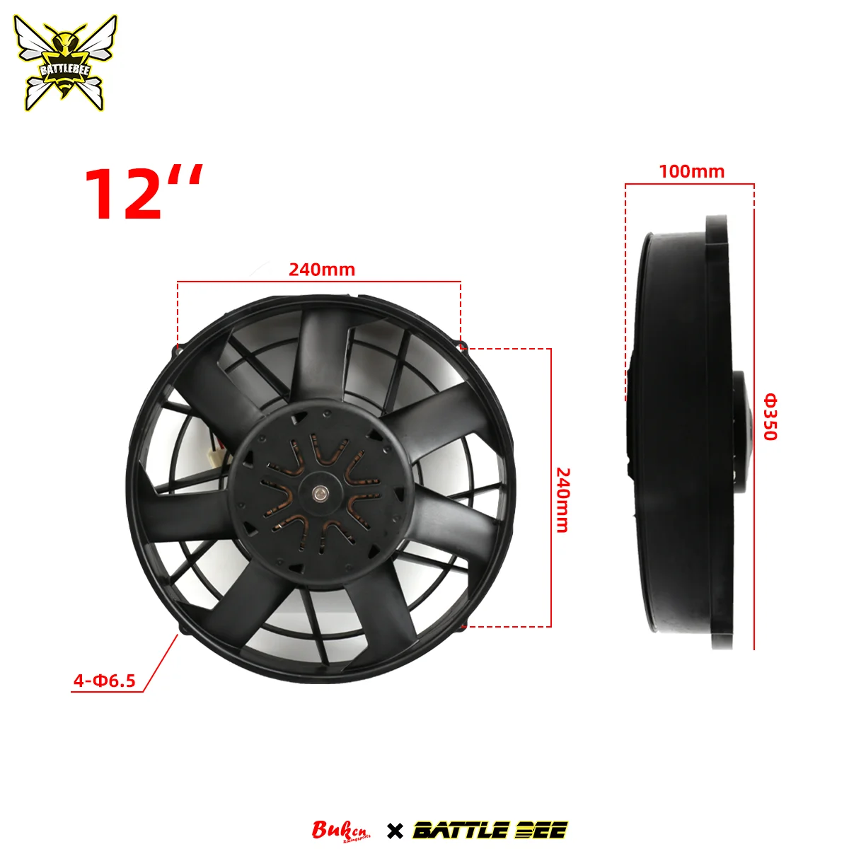 

12 Inch Universal Slim Fan Push Pull Electric Radiator Fan Air-Sucking Type Cooling & Mounting Kit 12V 200W 2100RPM
