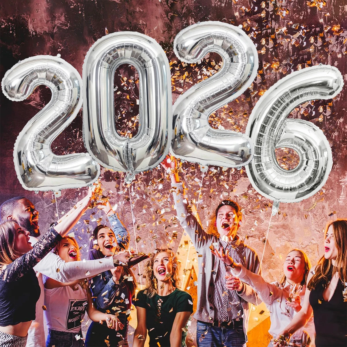 4 قطع بالونات فضية لعام 2026 للعام الجديد لتزيين حفلات أعياد الميلاد، وديكورات التخرج، وحفلات رأس السنة، وزينة السنة الجديدة