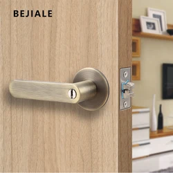 Silent Solid Room Door Lock Three-bar Round Handle Lock Zinc Alloy Bedroom Bathroom With Key Door Handle Indoor Golden Door Lock