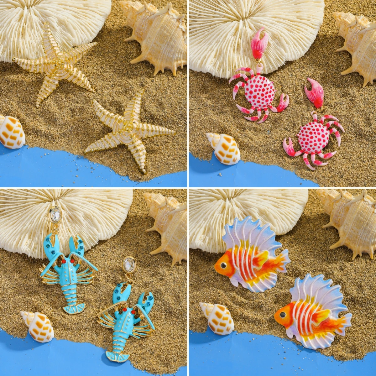 

Summer Beach Creative Sea Animal Stud Earrings For Women Enamel Crab Lobster Fish Statement Jewelry Cute And Fun Gift For Girls