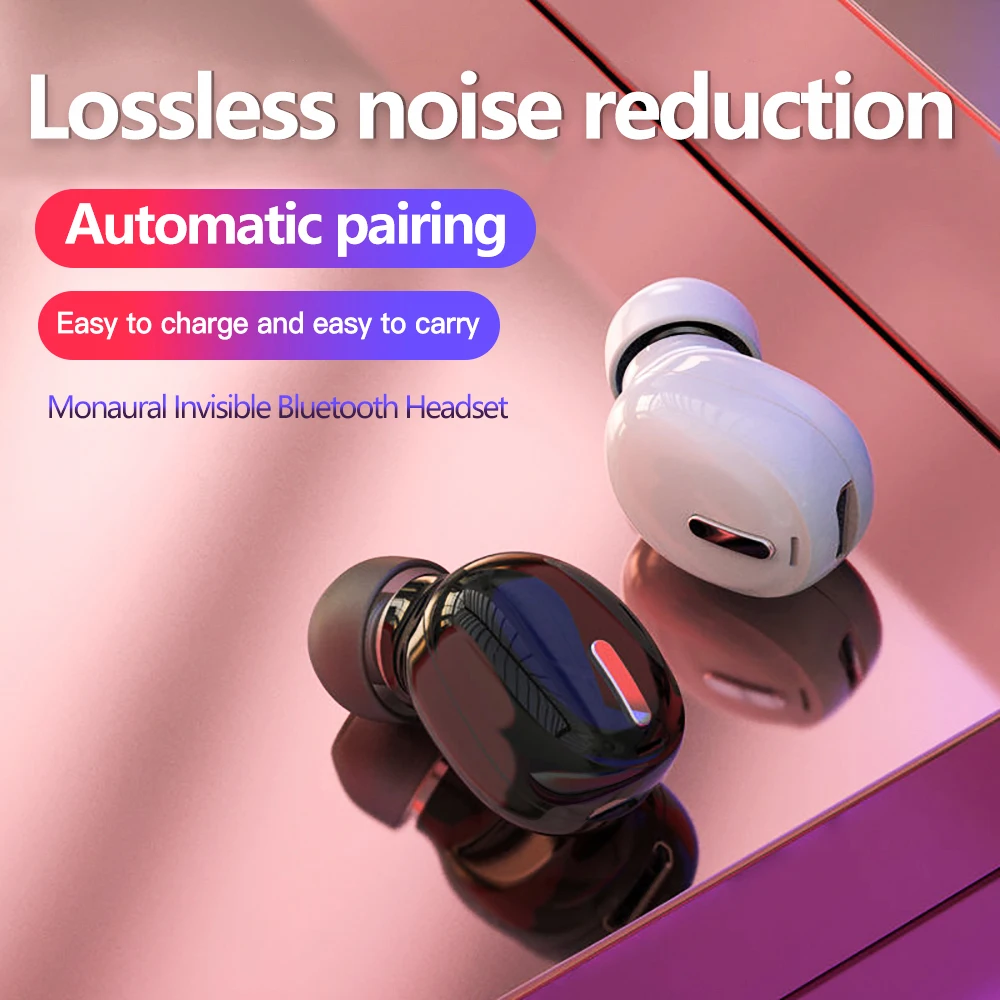 Earphone nirkabel Mini kompatibel Bluetooth 5.0, Headphone olahraga Mini dalam telinga tunggal untuk Huawei Xiaomi Stereo