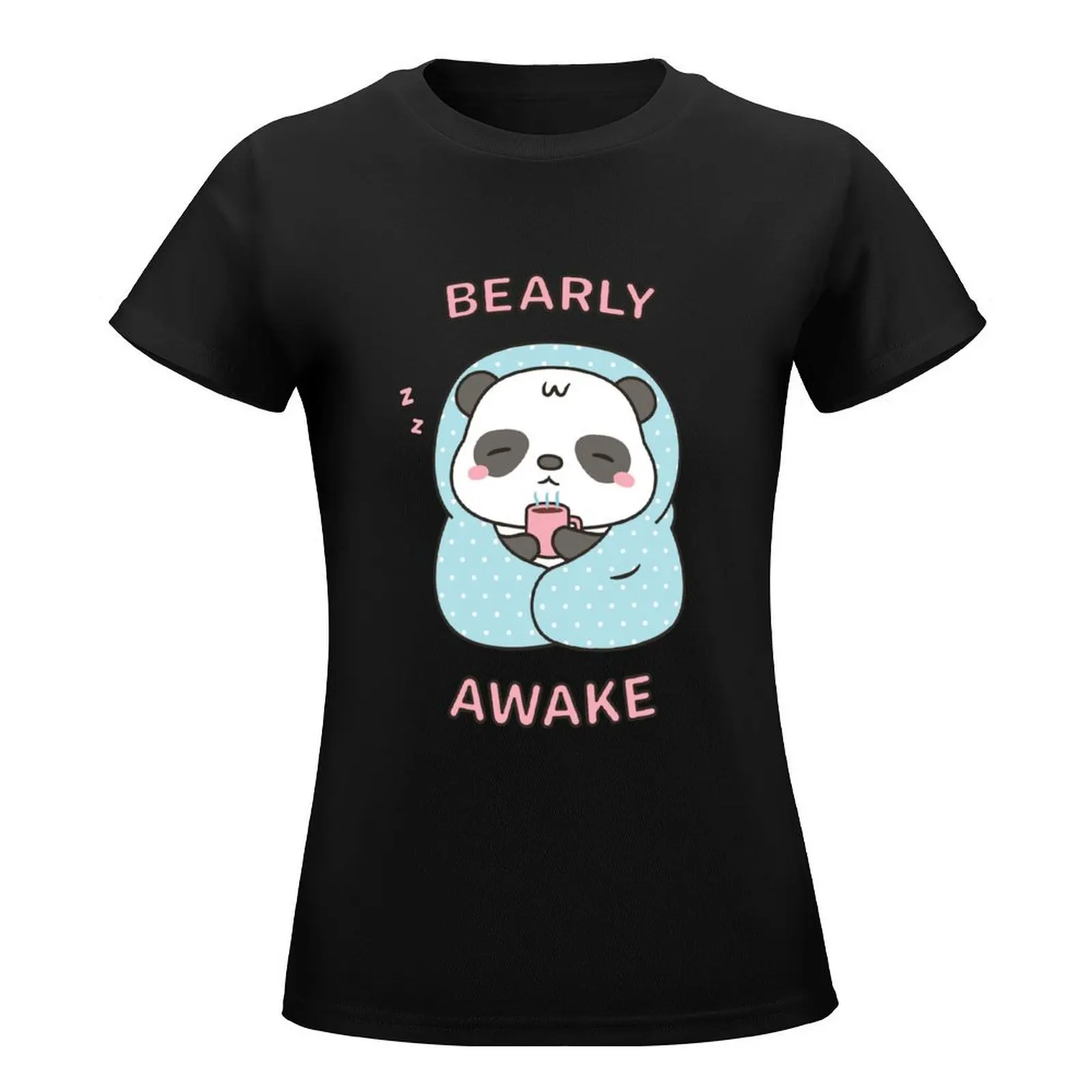 Bearly Awake Cute Little Panda With Blanket T-Shirt summer top oversized cropped t shirts for Women